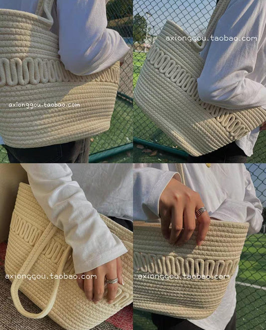 Women CUTE FANCY Bucket Bag Casual Woven Beach Handbag for Vacation&nbsp;