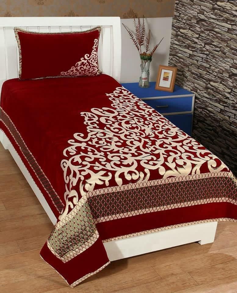 RED Chennile SINGLE BEDDING SET