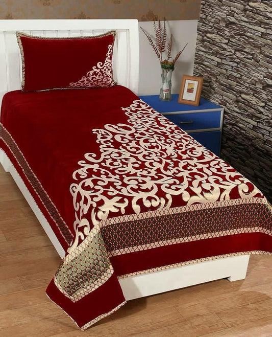 RED Chennile SINGLE BEDDING SET