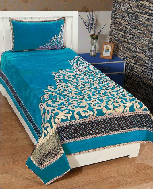 BLUE Chennile SINGLE BEDDING SET