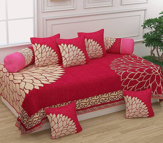 RED Chennile diwan set