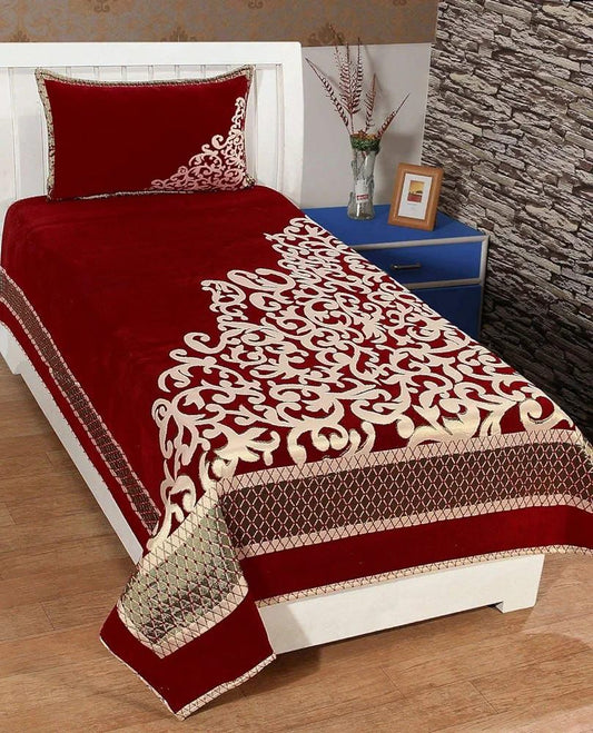 RED Chennile SINGLE BEDDING SET