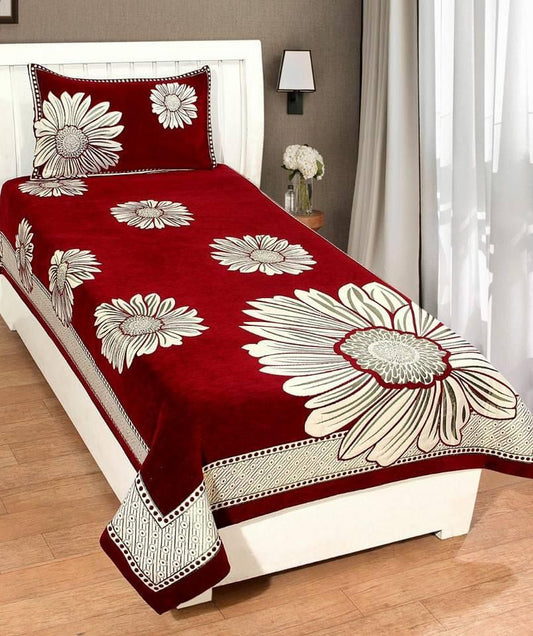 RED FLOWER Chennile SINGLE BEDDING SET