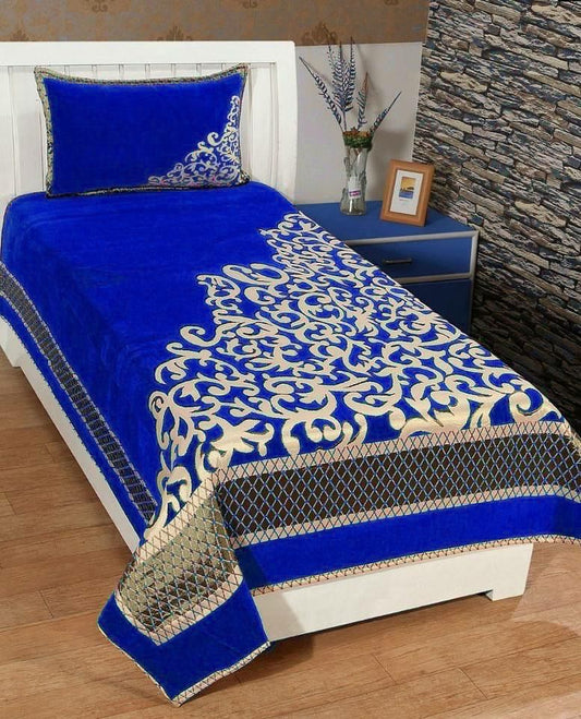 DARK BLUE Chennile SINGLE BEDDING SET
